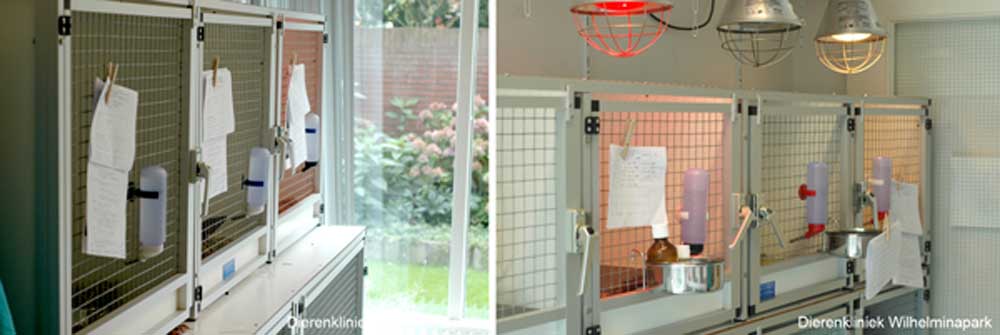 Opname hokken van dierenkliniek wilhelminapark voor gewone opname of intensive care